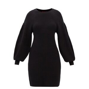 STAUD Marylebone Black Knit Sweater Mini Dress Small Fall Balloon‎ Sleeve NWT